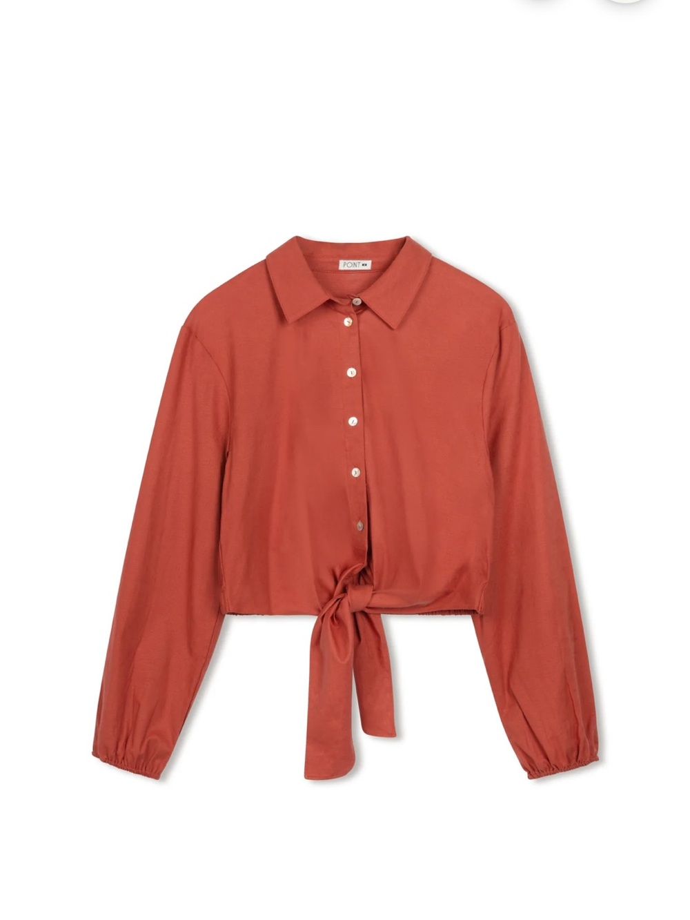 Cropped Tie-Front Button-Down Shirt in Rust